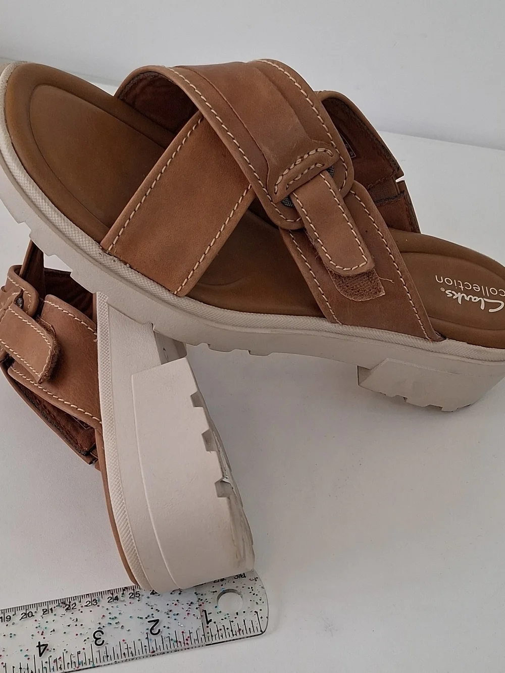 Clarks Brown Leather Cross-Strap Slide Sandals Size 12 W